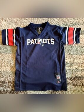 NFL Patriots Youth Navy Football Jersey with Red & White Sleeve Accents